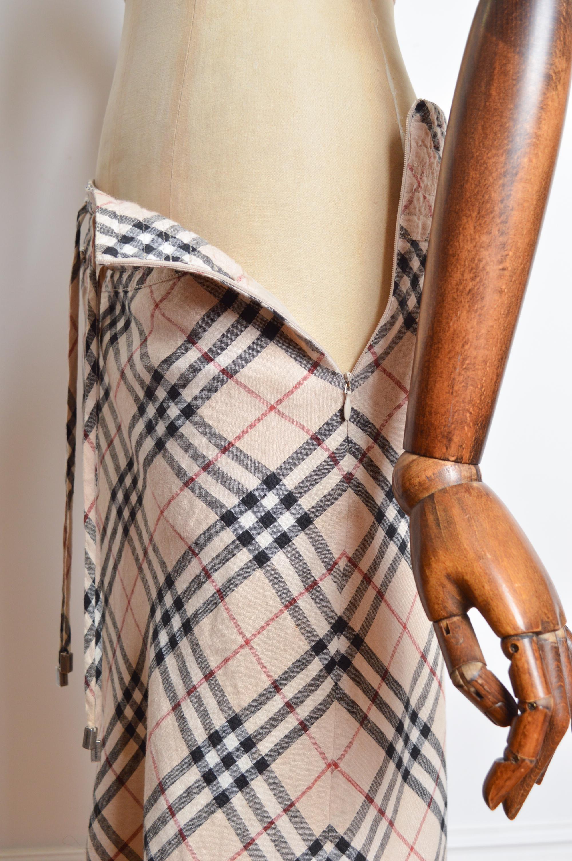 Vintage Burberry Y2k Nova Check Low waisted linen Midi floaty