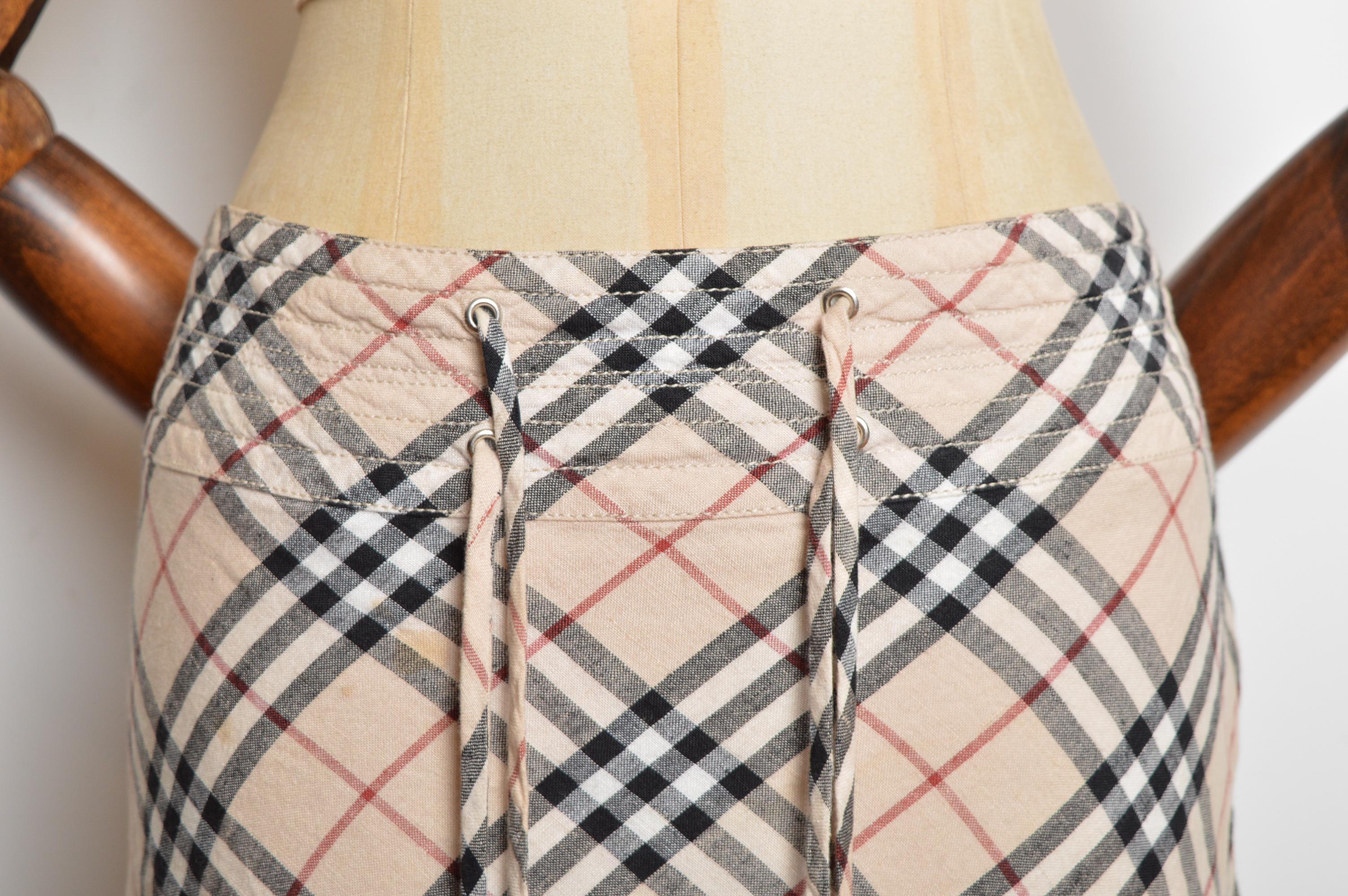 Vintage Burberry Y2k Nova Check Low waisted linen Midi floaty
