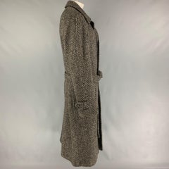 Vintage BURBERRYS for BARNEY'S NEW YORK Size XL Grey Black Herringbone Wool Coat