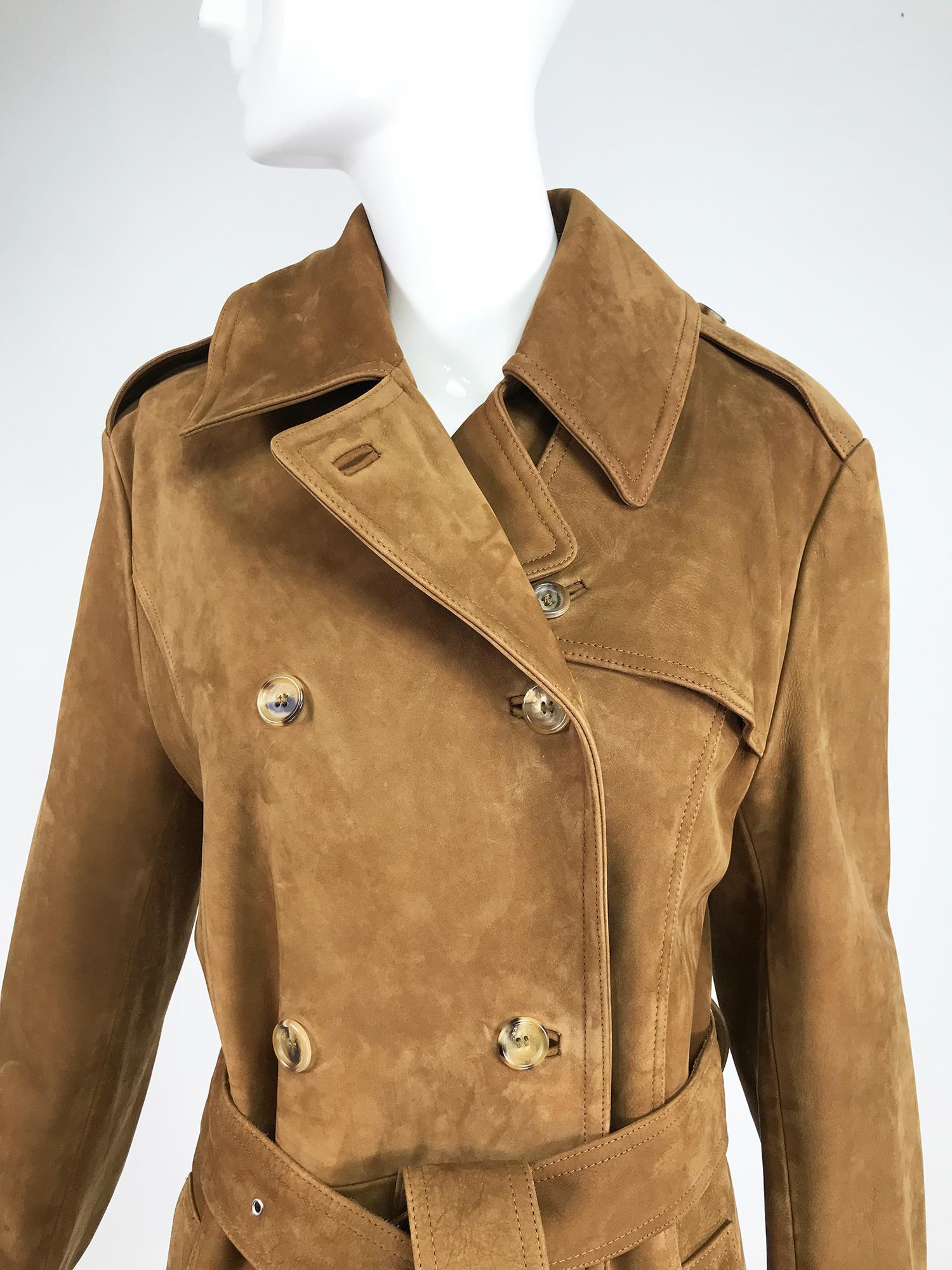 Vintage Burberrys' Hoxton Tobacco Suede Trench Coat 1990s.  For Sale 2