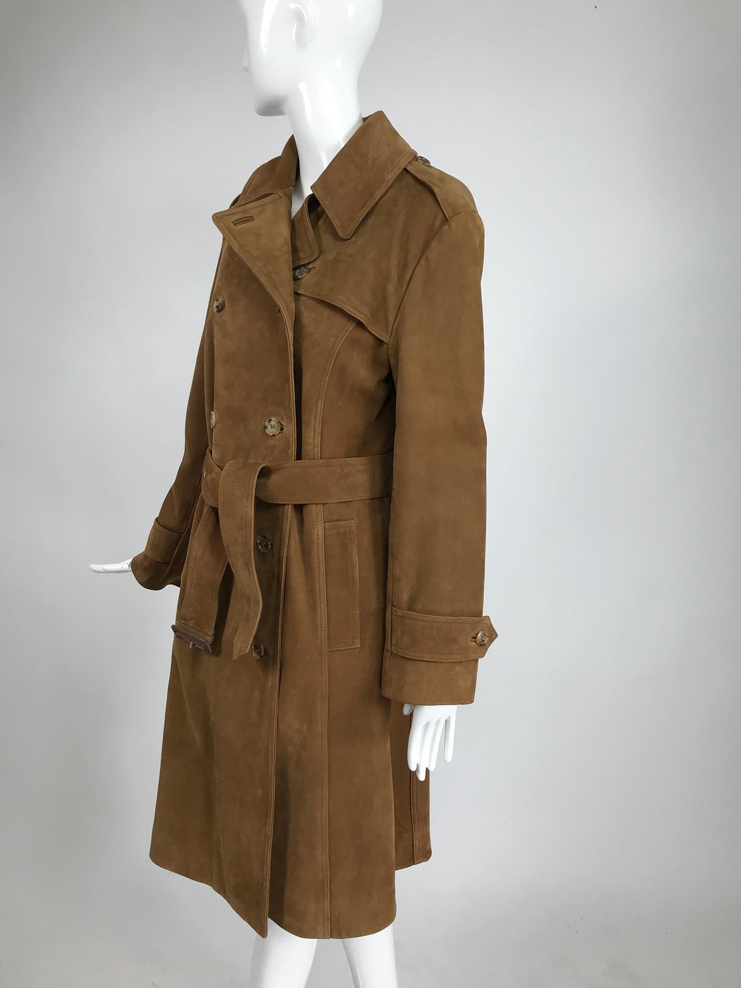Vintage Burberrys' Hoxton tobacco brown suede trench coat from the 1990s, before they dropped the 