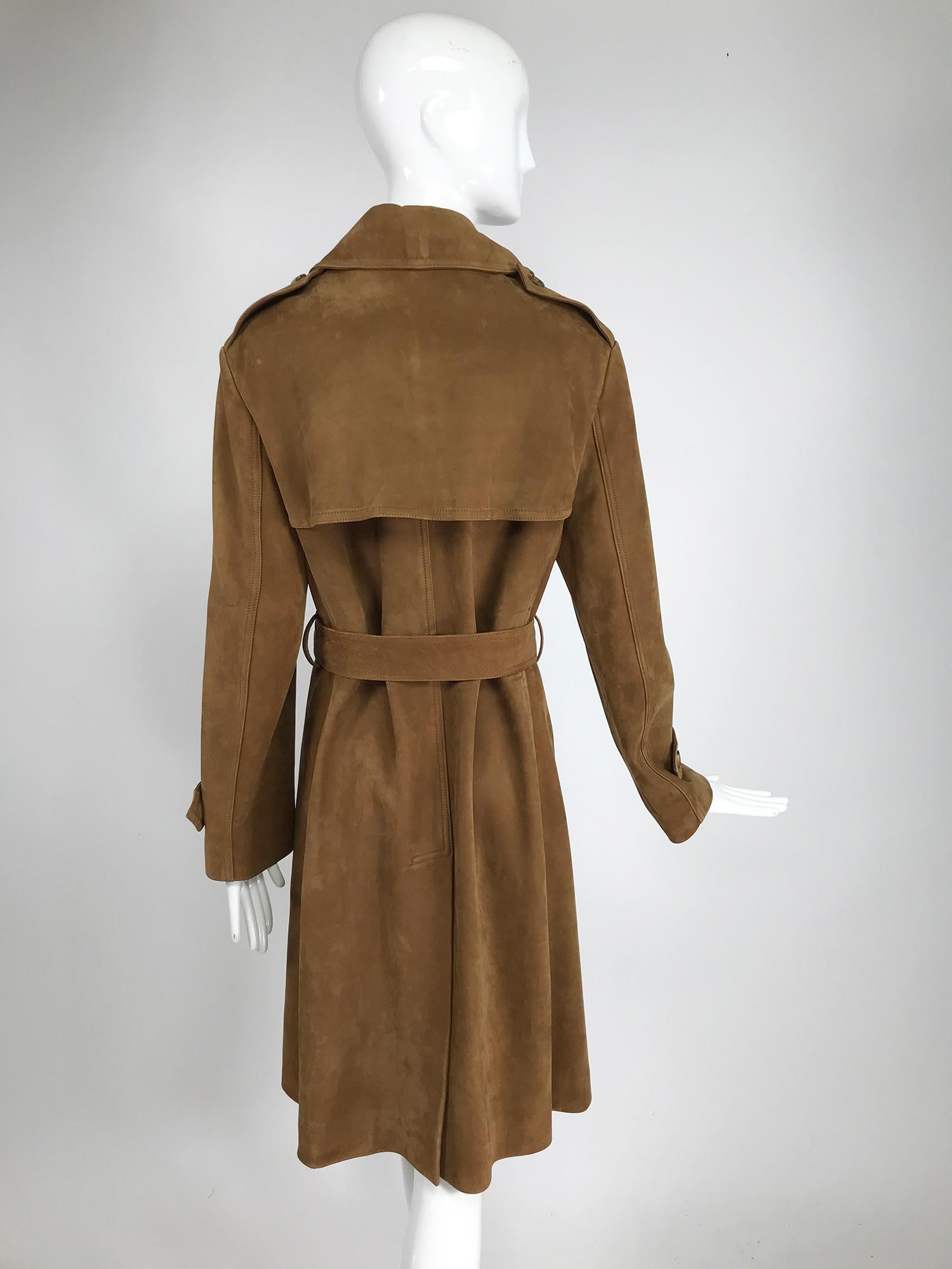 Brown Vintage Burberrys' Hoxton Tobacco Suede Trench Coat 1990s.  For Sale