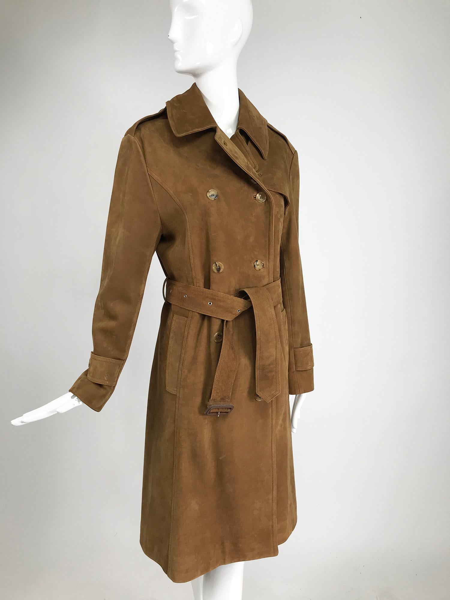 Vintage Burberrys' Hoxton Tobacco Suede Trench Coat 1990s.  For Sale 1