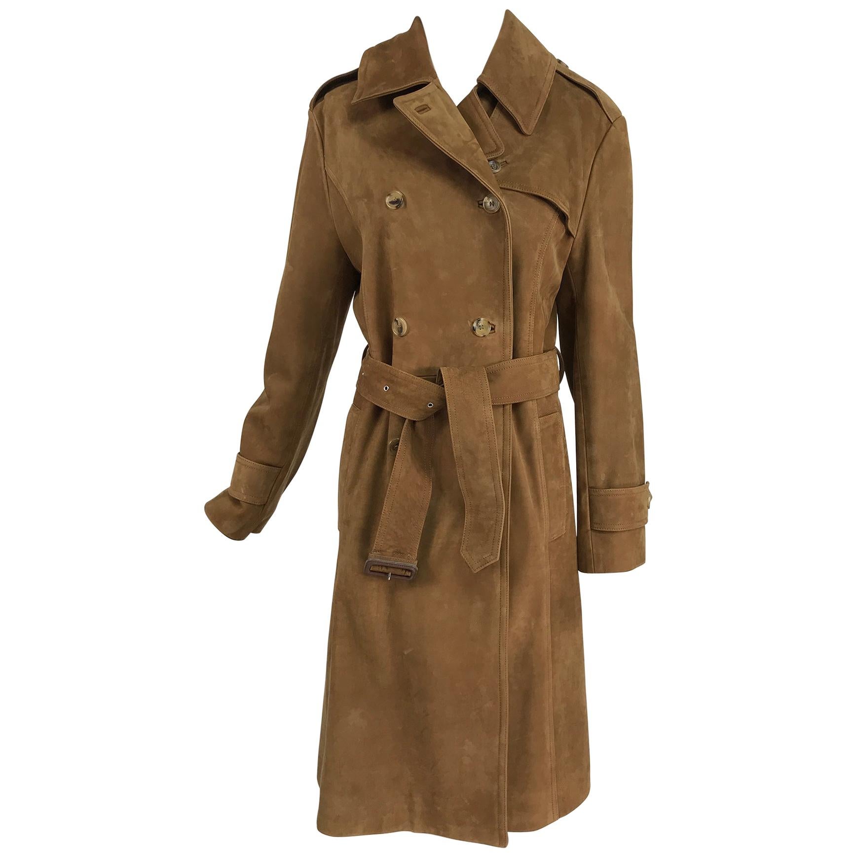 Vintage Burberrys' Hoxton Tobacco Suede Trench Coat 1990s.  For Sale