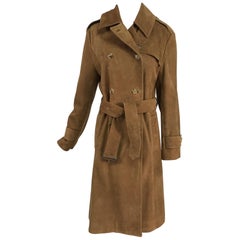 Trench vintage Burberrys' Hoxton in pelle scamosciata color tabacco anni '90.