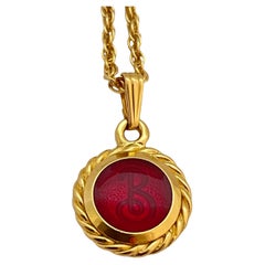 Vintage BURBERRY''S logo gold red enamel designer runway necklace