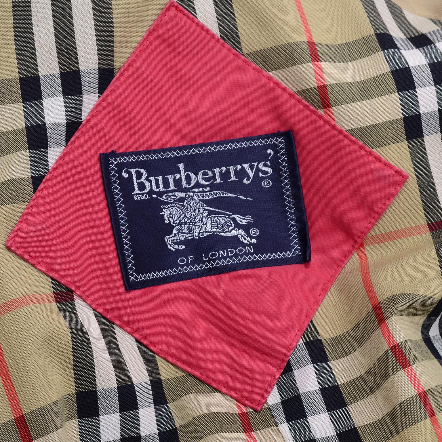 Vintage Burberrys Raspberry Red Raincoat W Haymarket Check Tartan Lining & Belt 6
