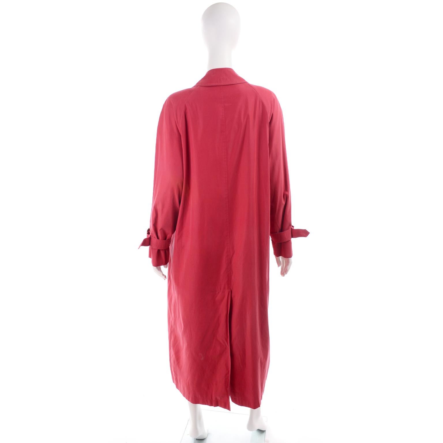Women's Vintage Burberrys Raspberry Red Raincoat W Haymarket Check Tartan Lining & Belt