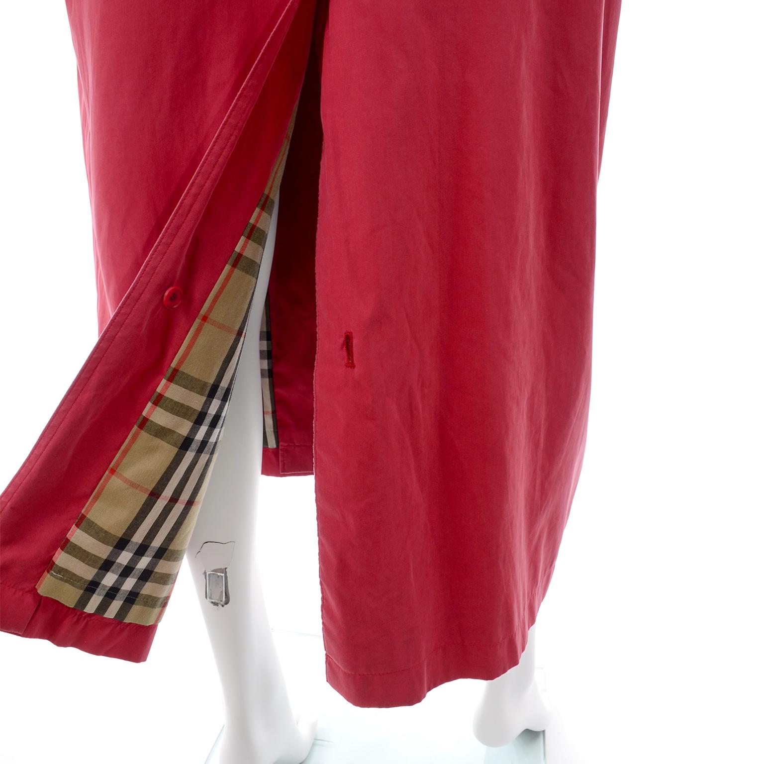 Vintage Burberrys Raspberry Red Raincoat W Haymarket Check Tartan Lining & Belt 2