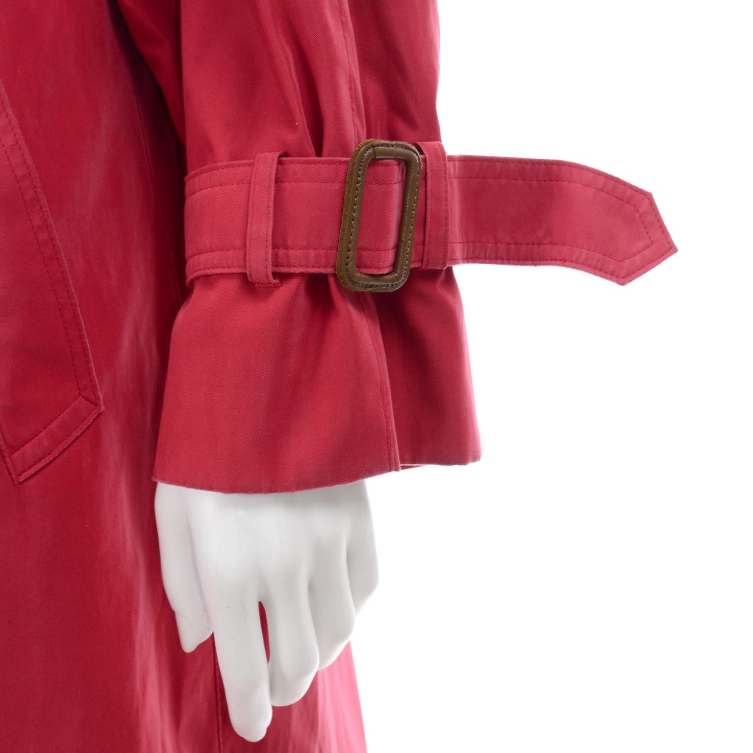 Vintage Burberrys Raspberry Red Raincoat W Haymarket Check Tartan Lining & Belt 3