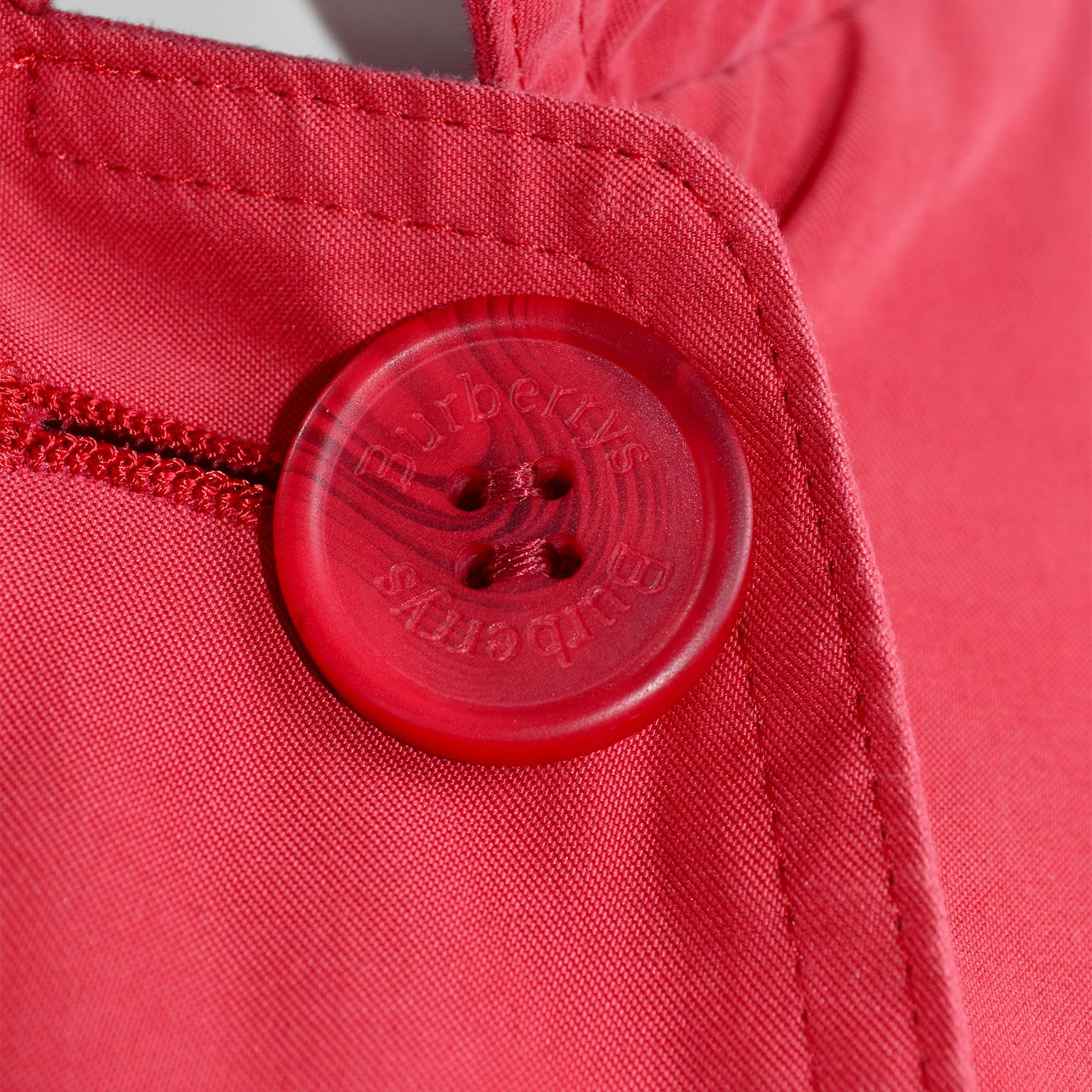 Vintage Burberrys Raspberry Red Raincoat W Haymarket Check Tartan Lining & Belt 2