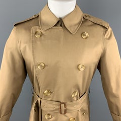 Vintage BURBERRYS Size 34 S Khaki Cotton Blend Belted Double Breasted Trenchcoat