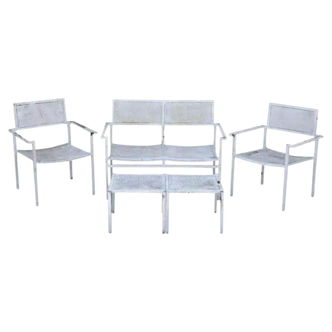 Vintage Burgess England Mid Century Modern Iron Metal Patio Chair Set - 5 Pc Set