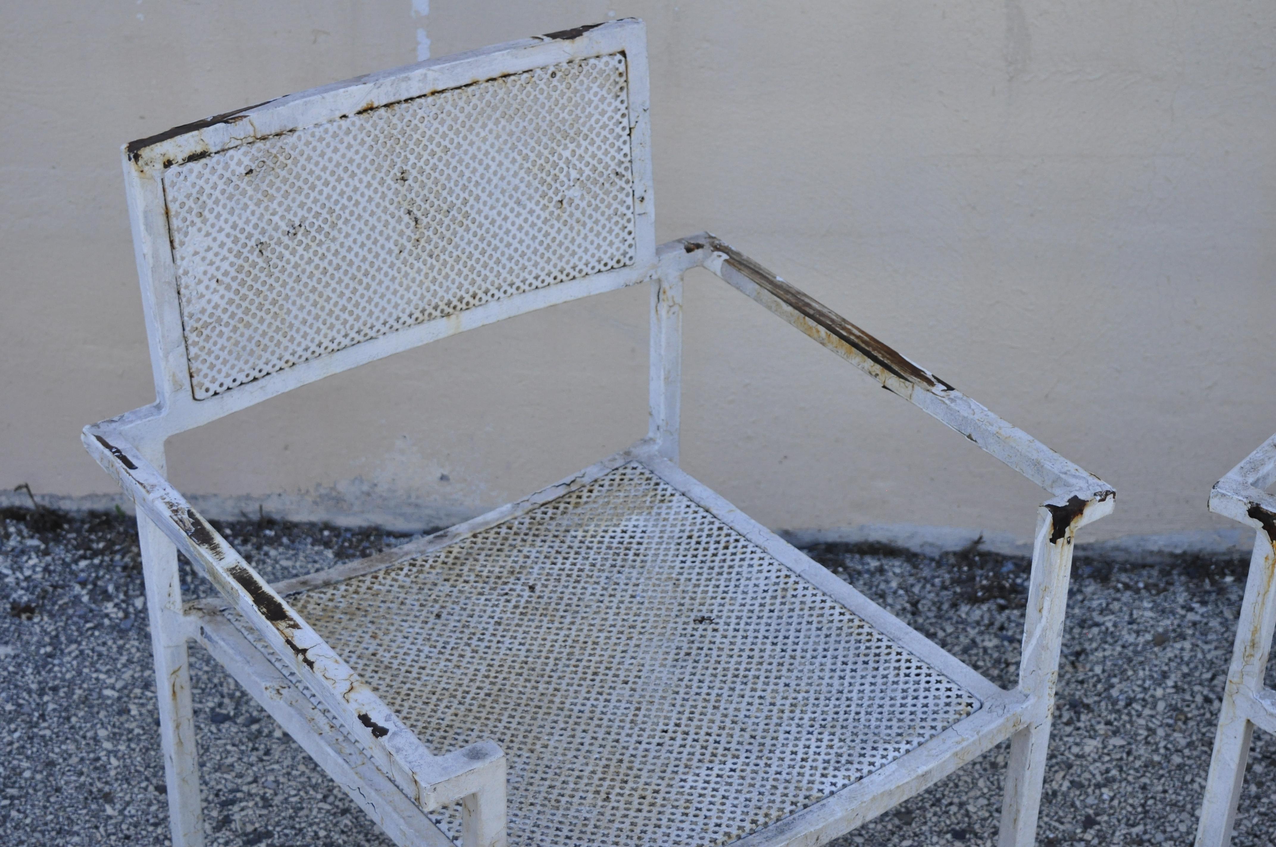 Vintage Burgess England Mid-Century Modern Iron Metal Patio Set Chairs Loveseat For Sale 1
