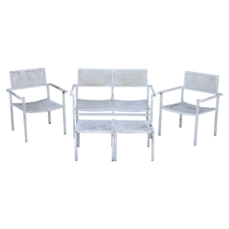 Vintage Burgess England MidCentury Modern Iron Metal Patio Set Chairs