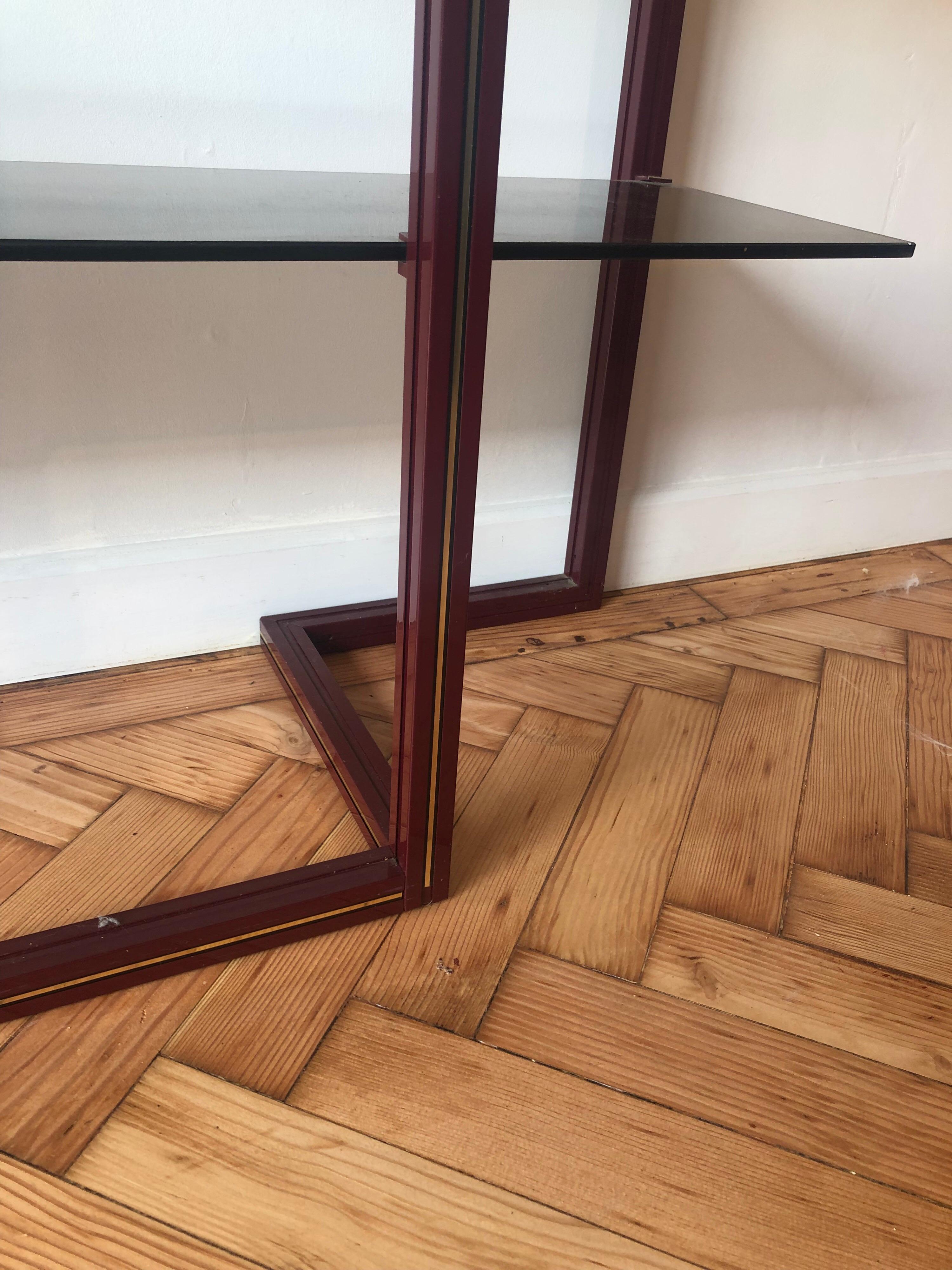 Vintage Burgundy 1970s Pierre Vandel Smoked Glass Étagère Shelving Display Unit In Good Condition For Sale In London, GB