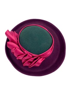 Vintage Burgundy and Green Wool Hat with Pink Satin Ribbon