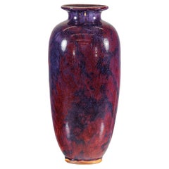 Vintage Burgundy and Purple Ceramic Vase with Tall Elongated Form and Flared Rim