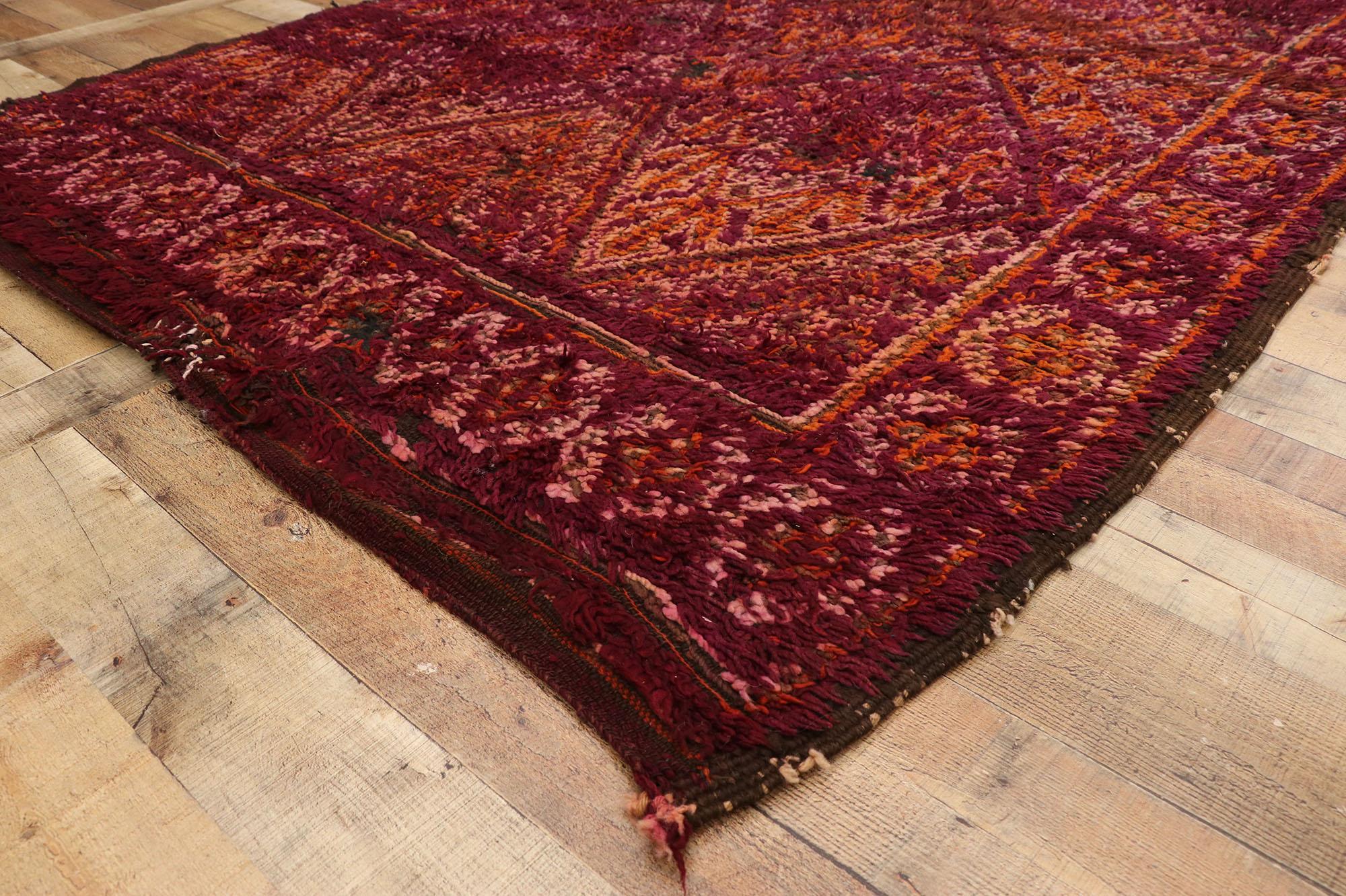 Hand-Knotted Vintage Burgundy Beni M'Guild Moroccan Rug with Retro Modern Style