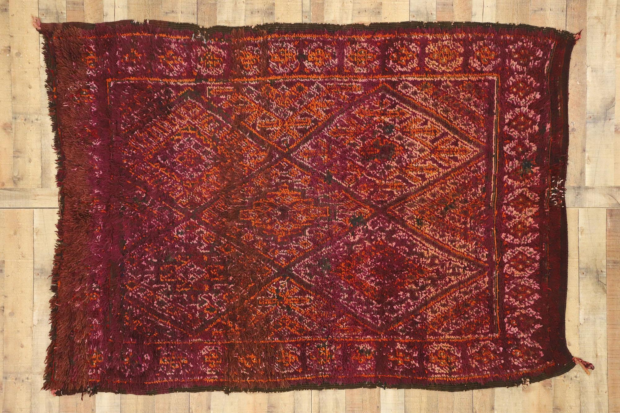 20th Century Vintage Burgundy Beni M'Guild Moroccan Rug with Retro Modern Style