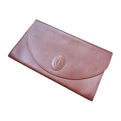 Vintage Burgundy Bordeaux Leather Clutch Bag "Les Must de Cartier"