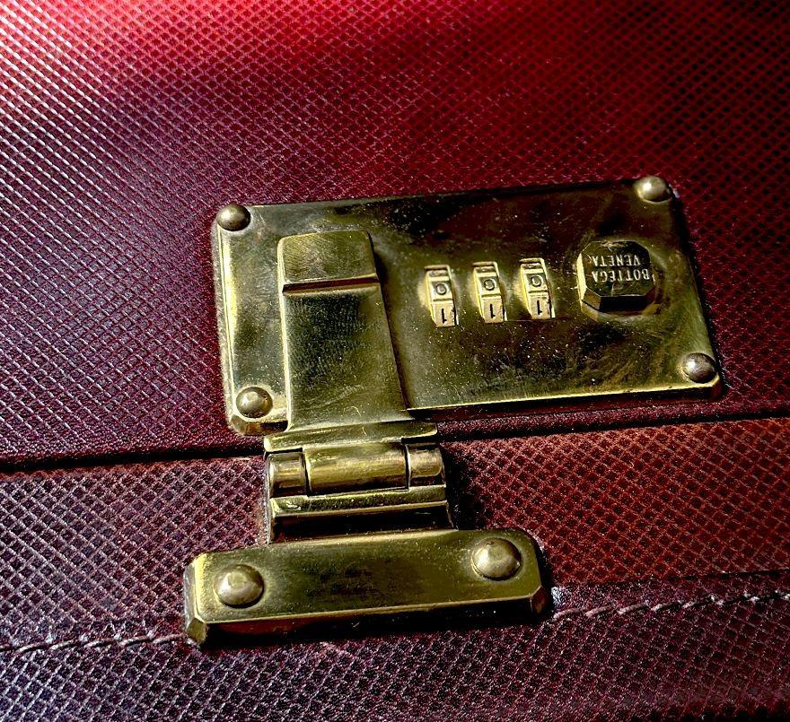 Brass Vintage Burgundy Bottega Veneta Leather Suitcase For Sale