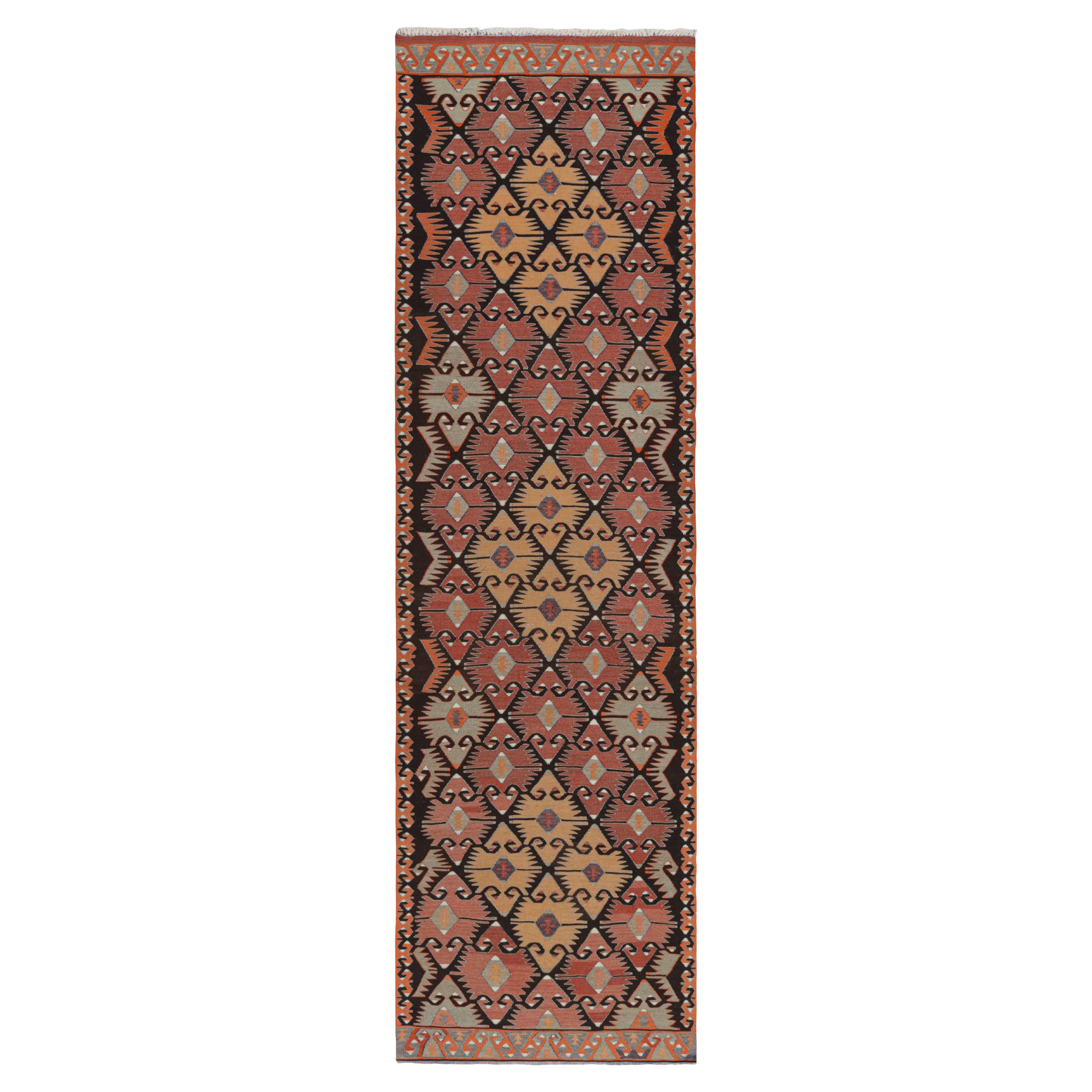 Vintage Burgundy Brown Wool Kilim Rug with Blue and Yellow Accent by Rug & Kilim