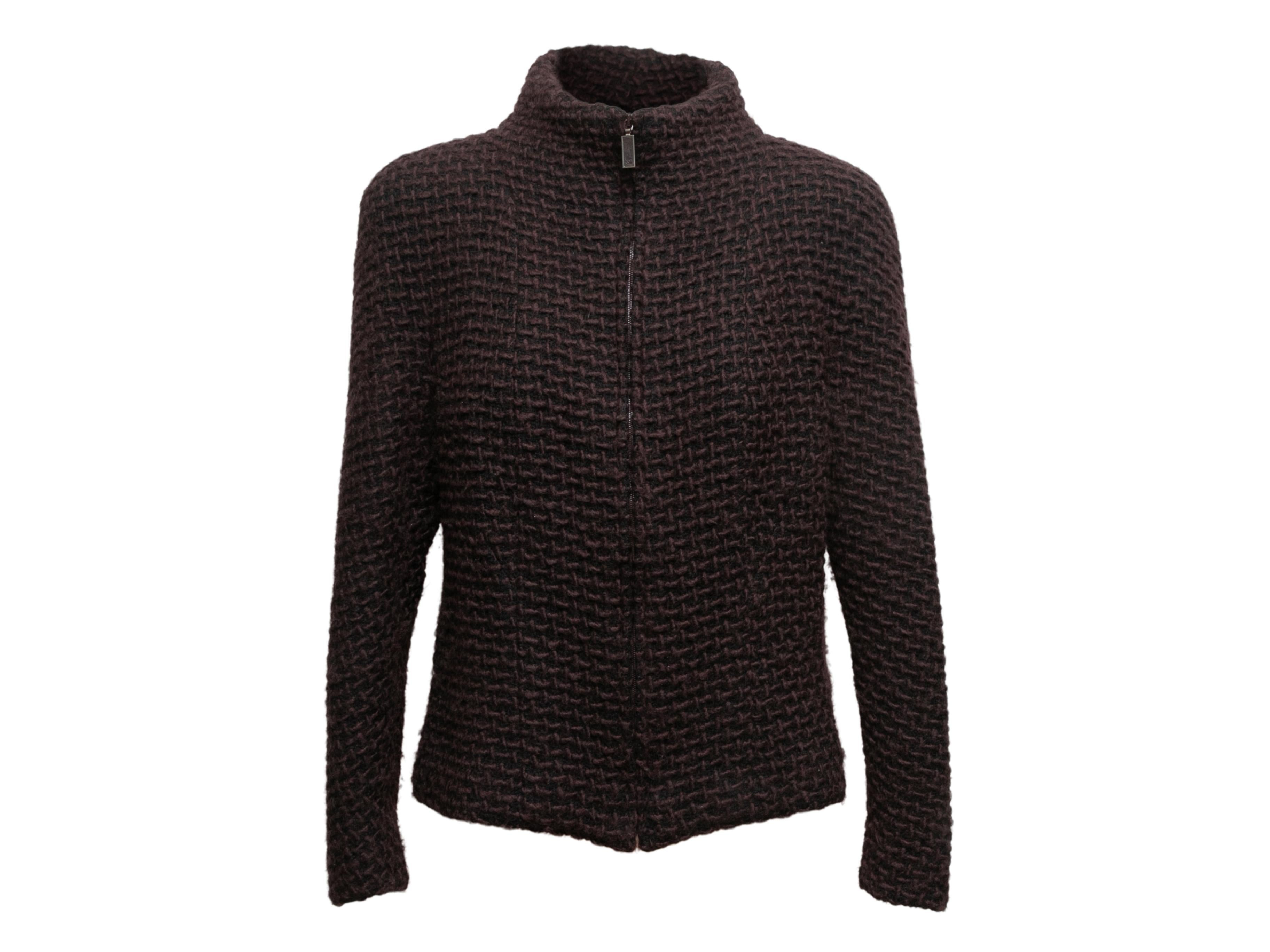 Black Vintage Burgundy Chanel Fall/Winter 2000 Textured Wool Jacket Size FR 46 For Sale
