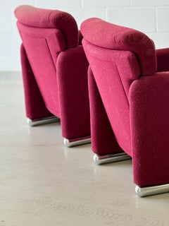 Vintage Burgundy Club Chairs with Tubular Chrome Base