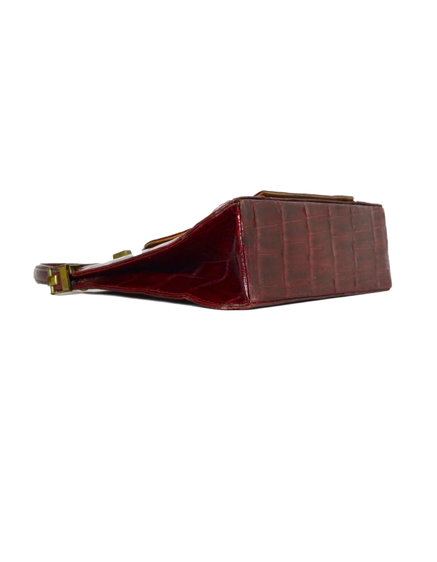 Vintage Burgundy Crocodile Frame Top Handle Bag  In Good Condition In New York, NY