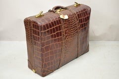 Vintage Burgundy Leather Alligator Embossed Large Suitcase Luggage Bag