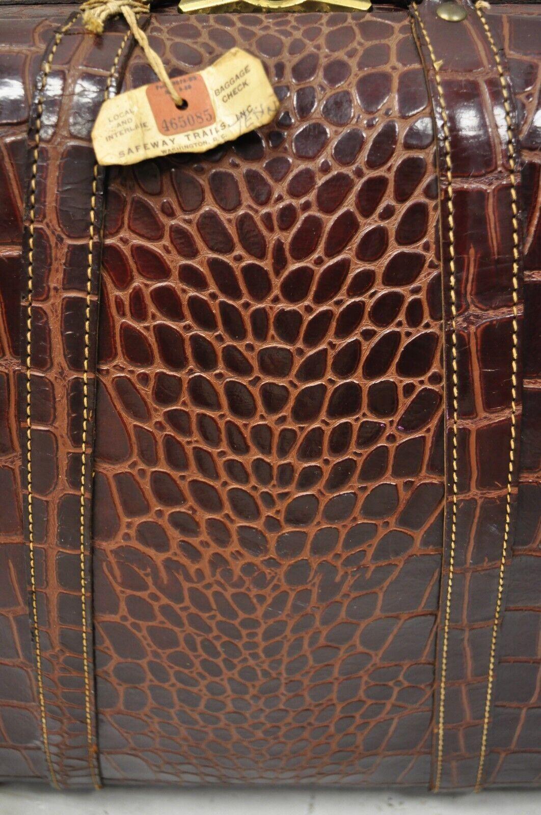 Vintage Burgundy Leather Alligator Embossed Large Suitcase Luggage Bag 3