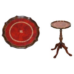 VINTAGE BURGUNDY-Leder GOLDEMBOSsed SIDE END WINE LAMP OCCASiONAL TABLE