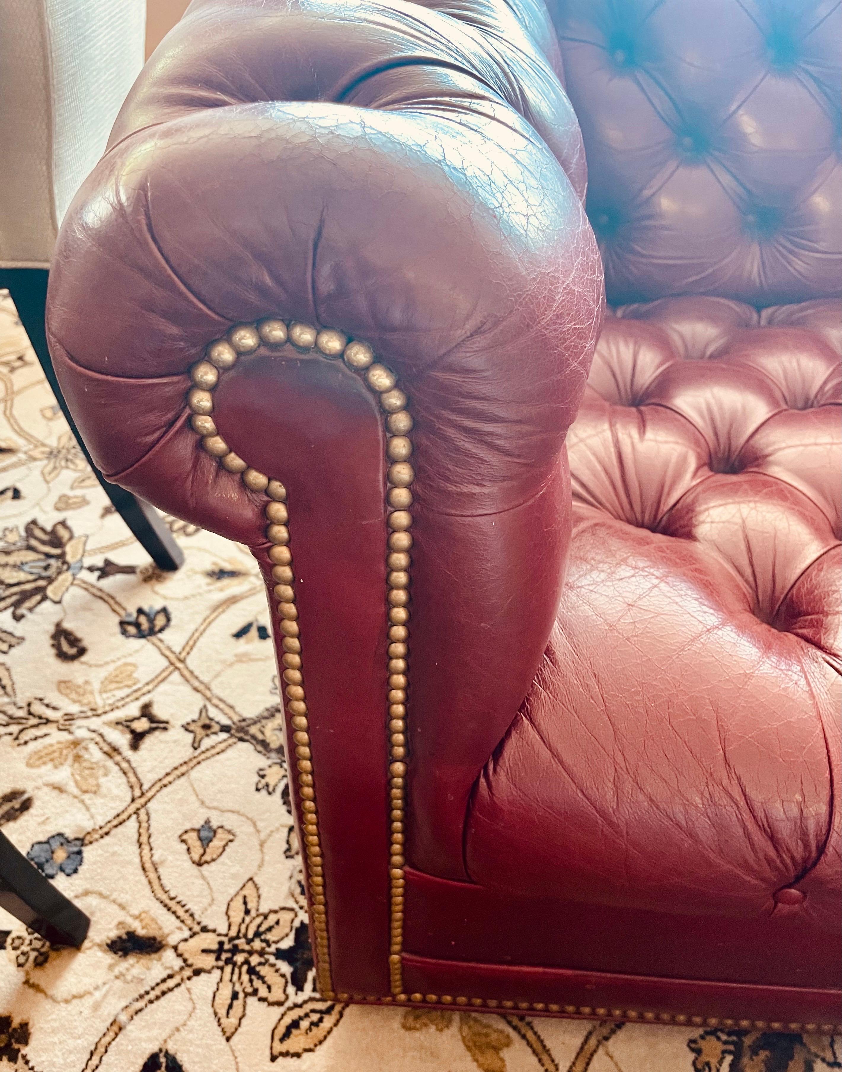 Vintage Burgundy Red Chesterfield Tufted Nailhead Sofa 5