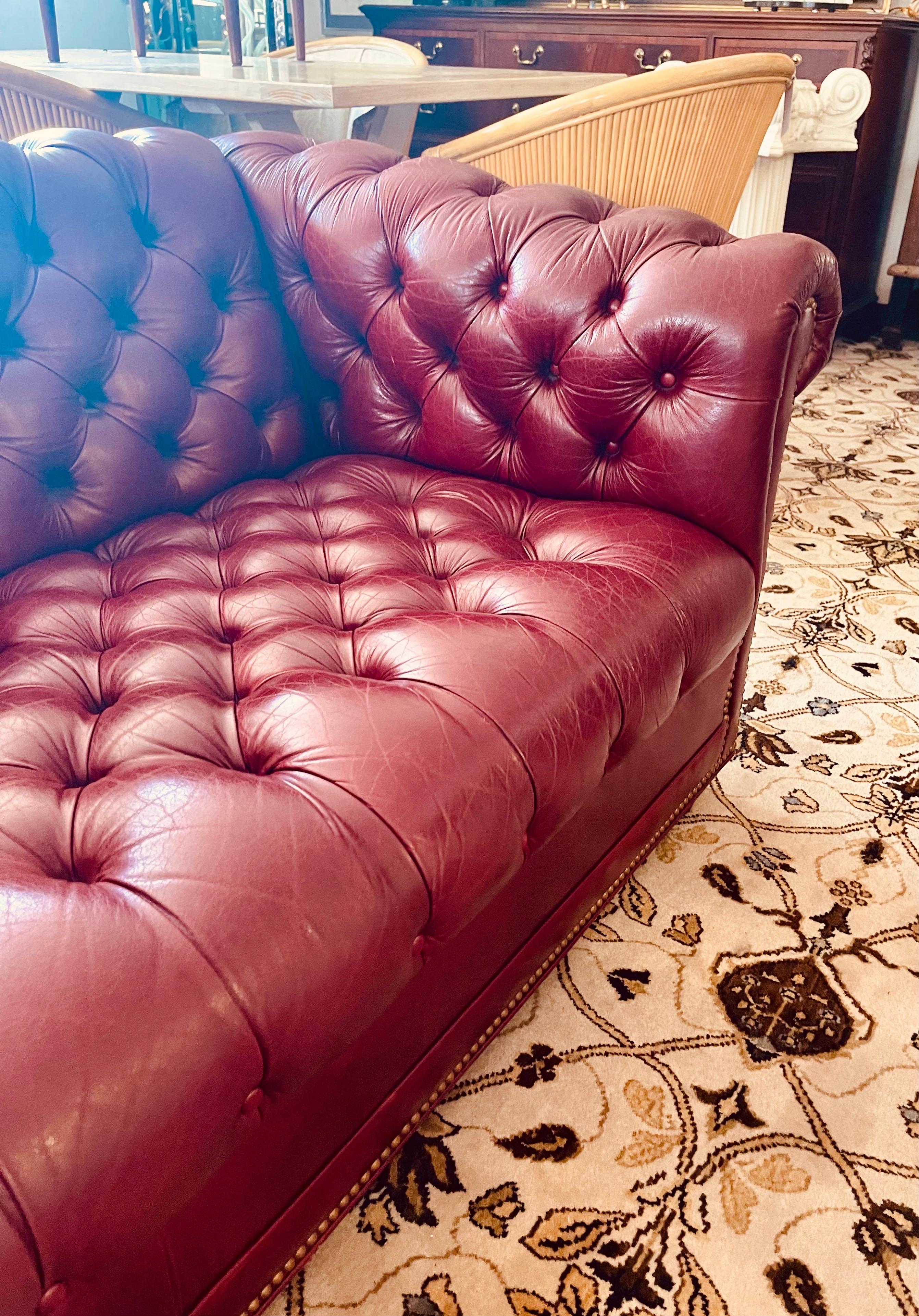 Vintage Burgundy Red Chesterfield Tufted Nailhead Sofa 6