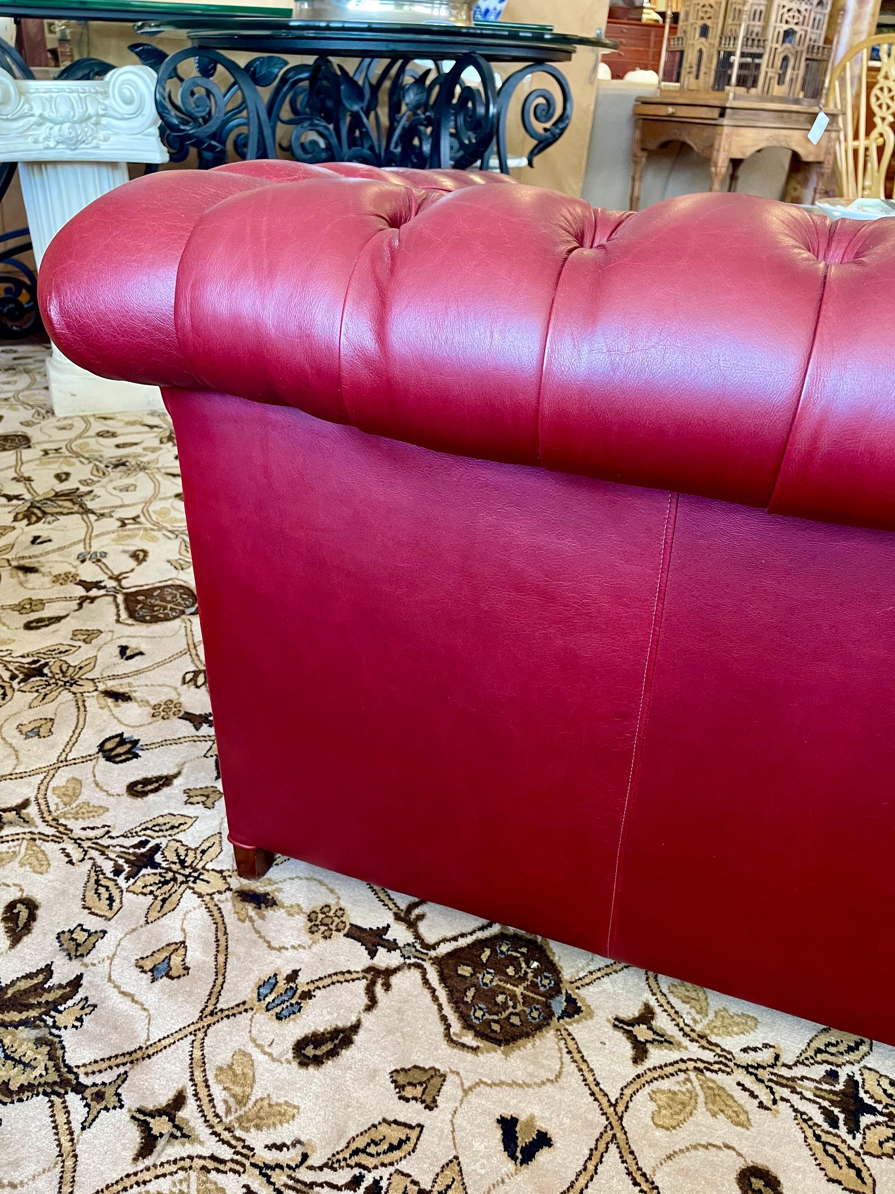 Mid-20th Century Vintage Burgundy Red Chesterfield Tufted Nailhead Sofa