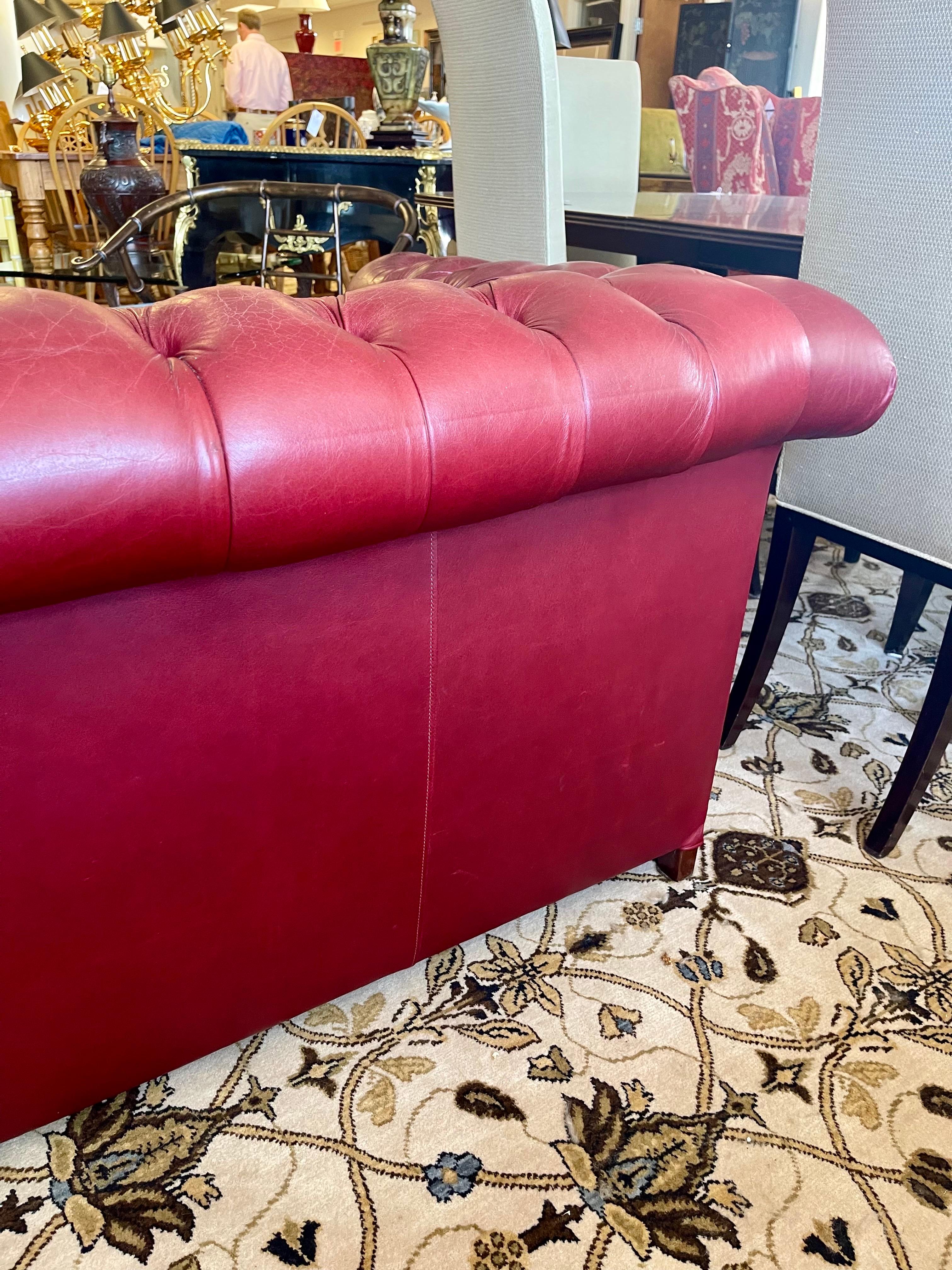 Vintage Burgundy Red Chesterfield Tufted Nailhead Sofa 1