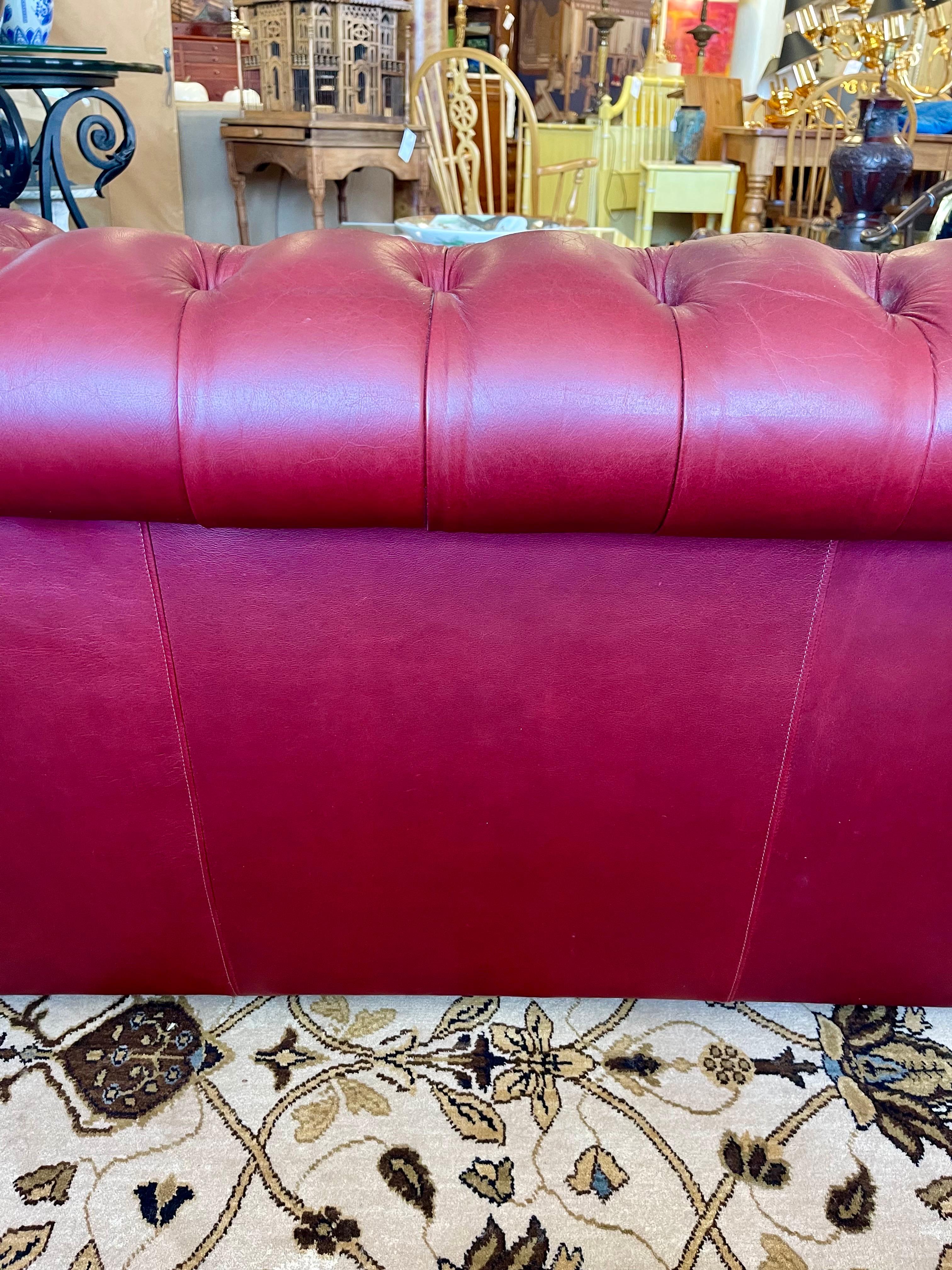 Vintage Burgundy Red Chesterfield Tufted Nailhead Sofa 2