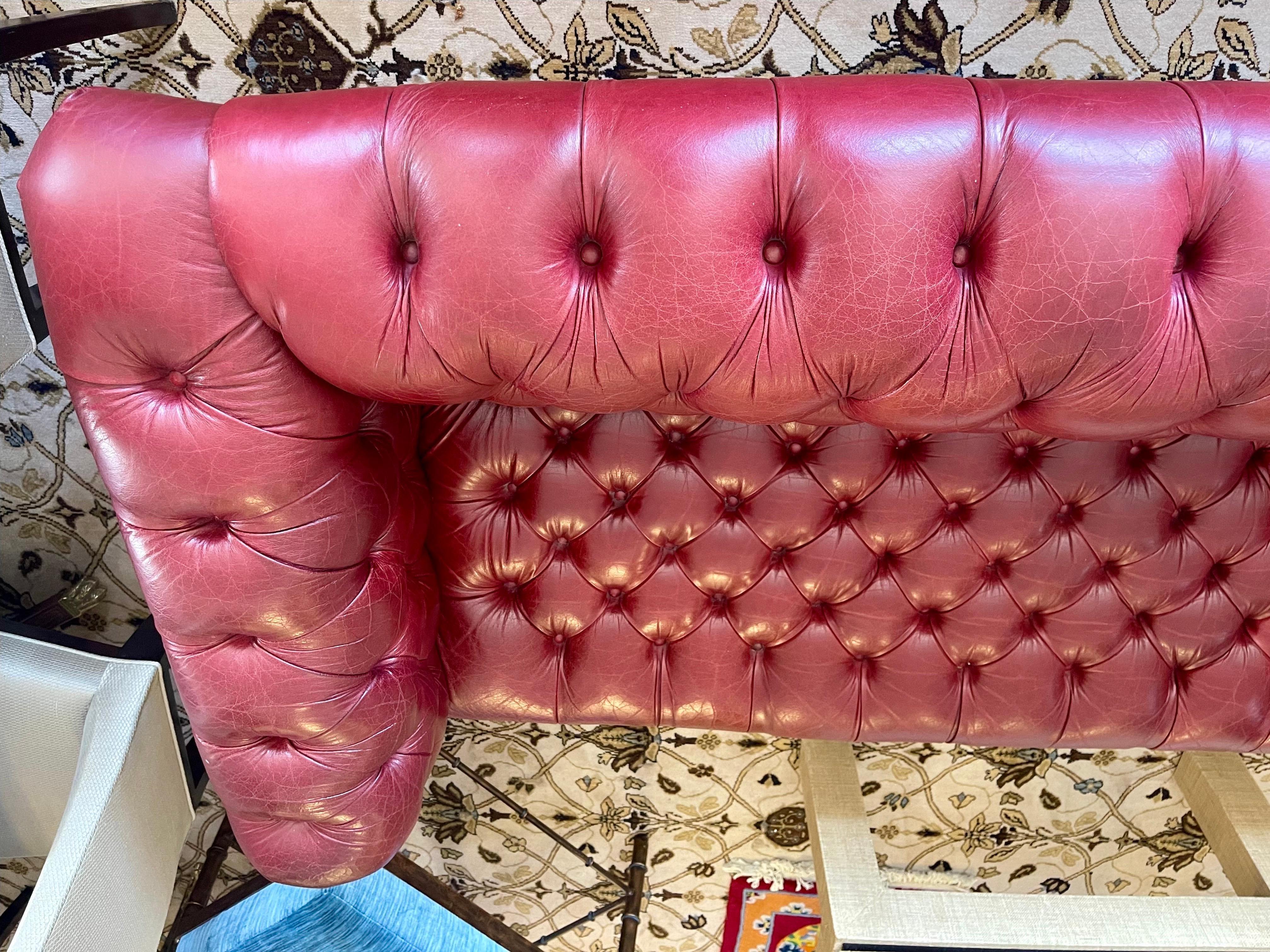 Vintage Burgundy Red Chesterfield Tufted Nailhead Sofa 3