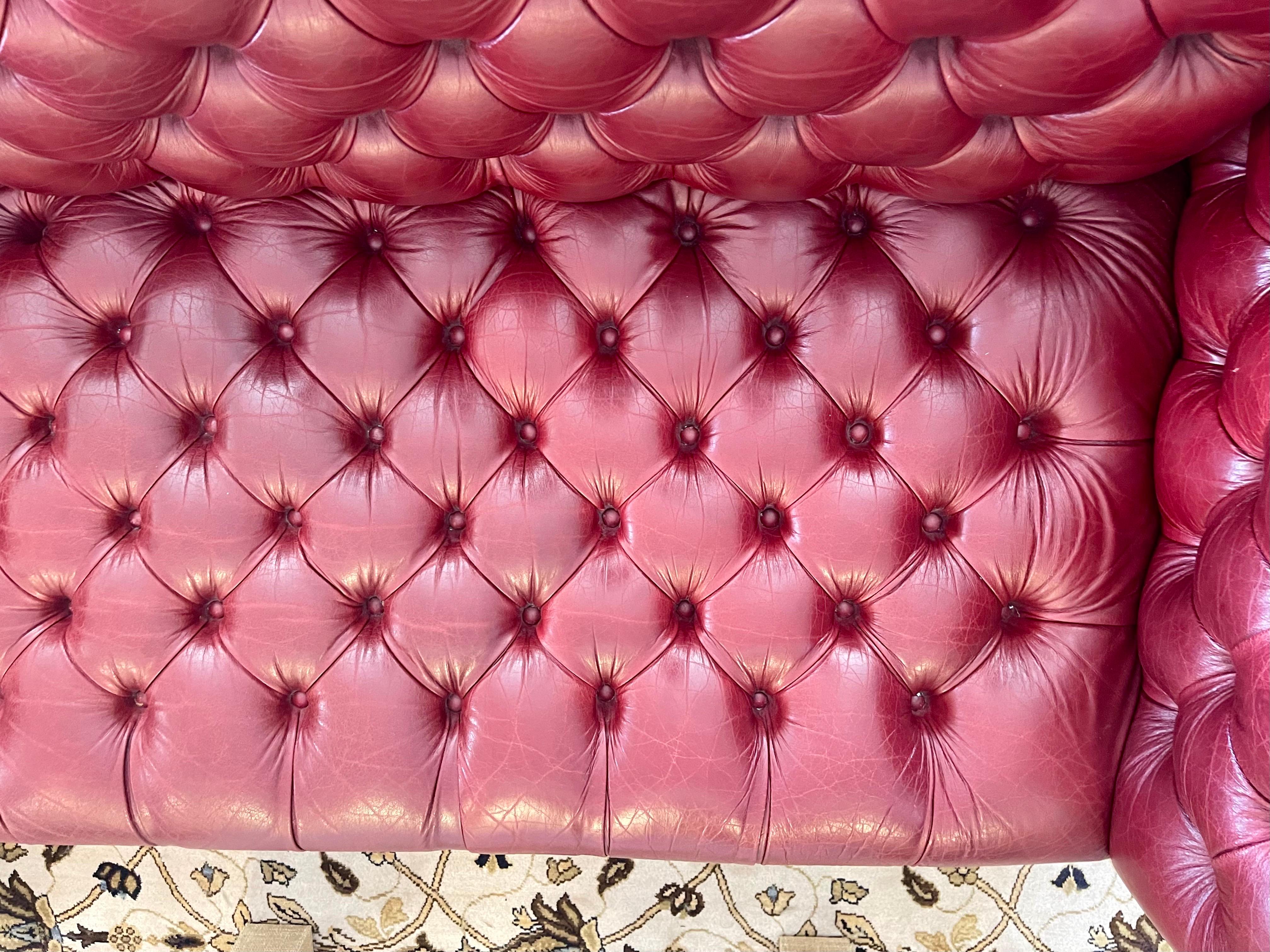 Vintage Burgundy Red Chesterfield Tufted Nailhead Sofa 4