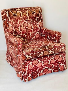 Vintage Burgundy Red Cut Velvet Damask Armchair