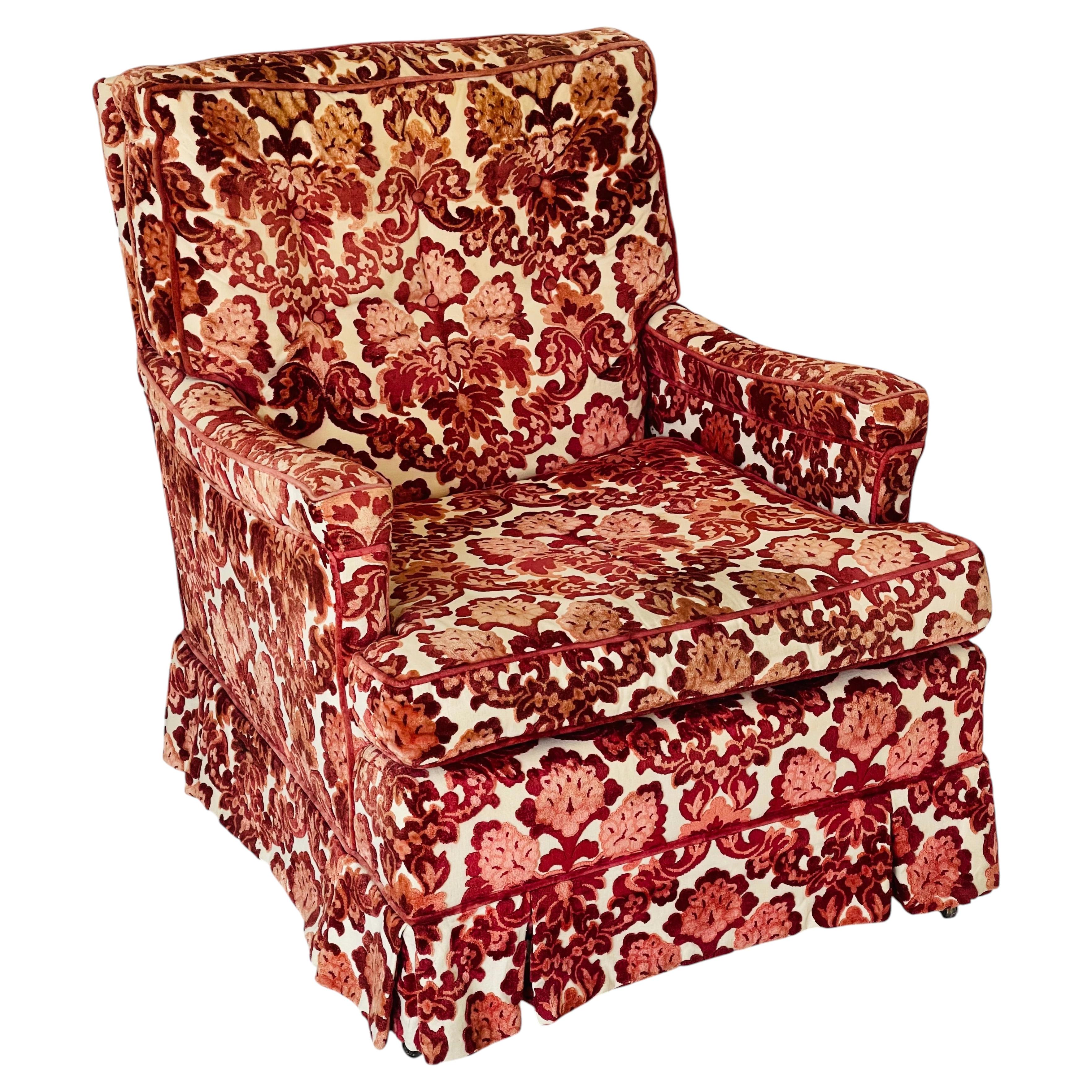 In offerta - Poltrona vintage in velluto tagliato color rosso bordeaux con motivo damascato