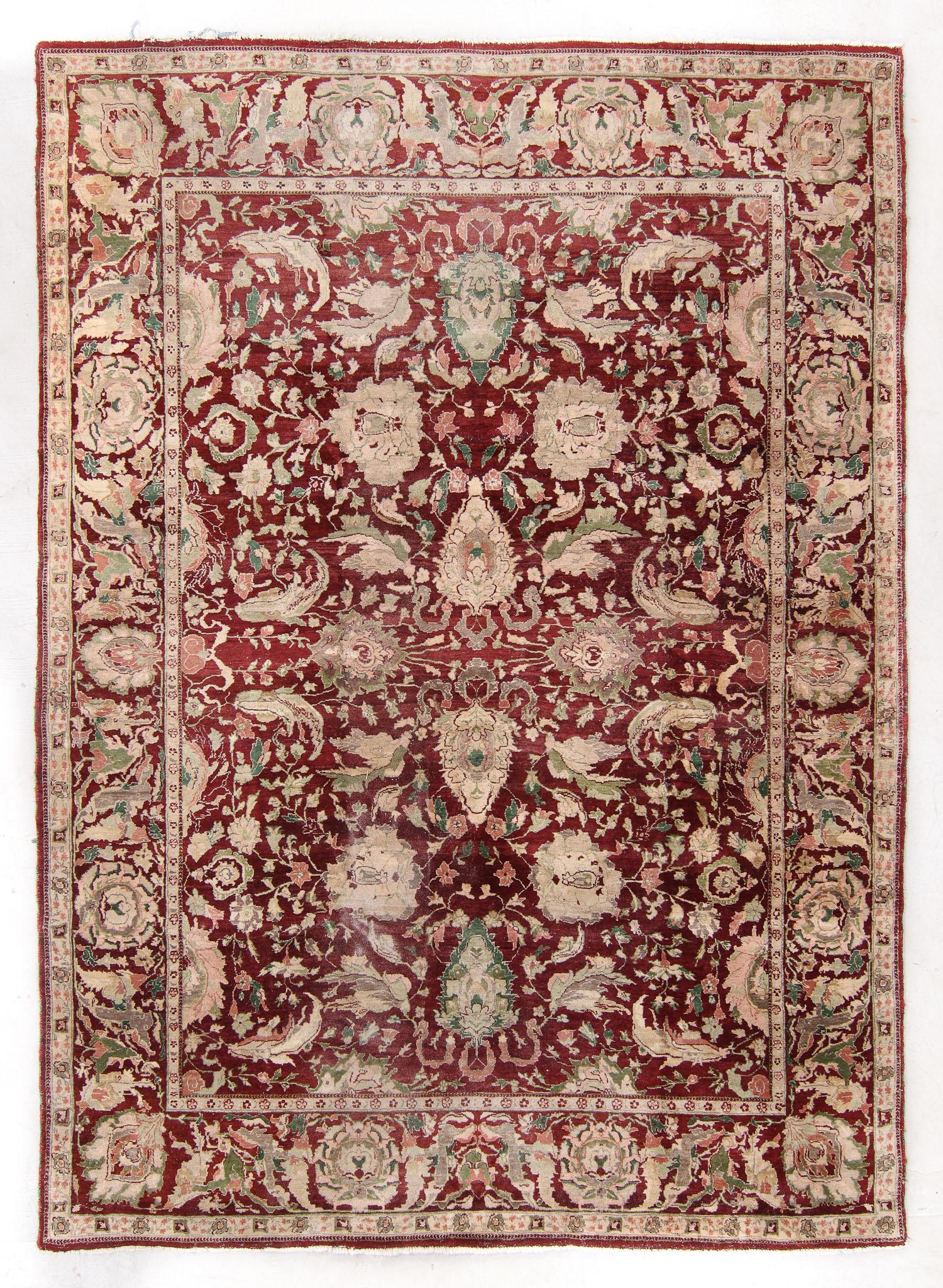 Mid-20th Century Vintage Burgundy Red Large Scale Allover Pattern Agra Carpet Circa 1940 For Sale