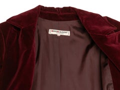 Vintage Burgundy Saint Laurent Rive Gauche Velvet Coat Size FR 36
