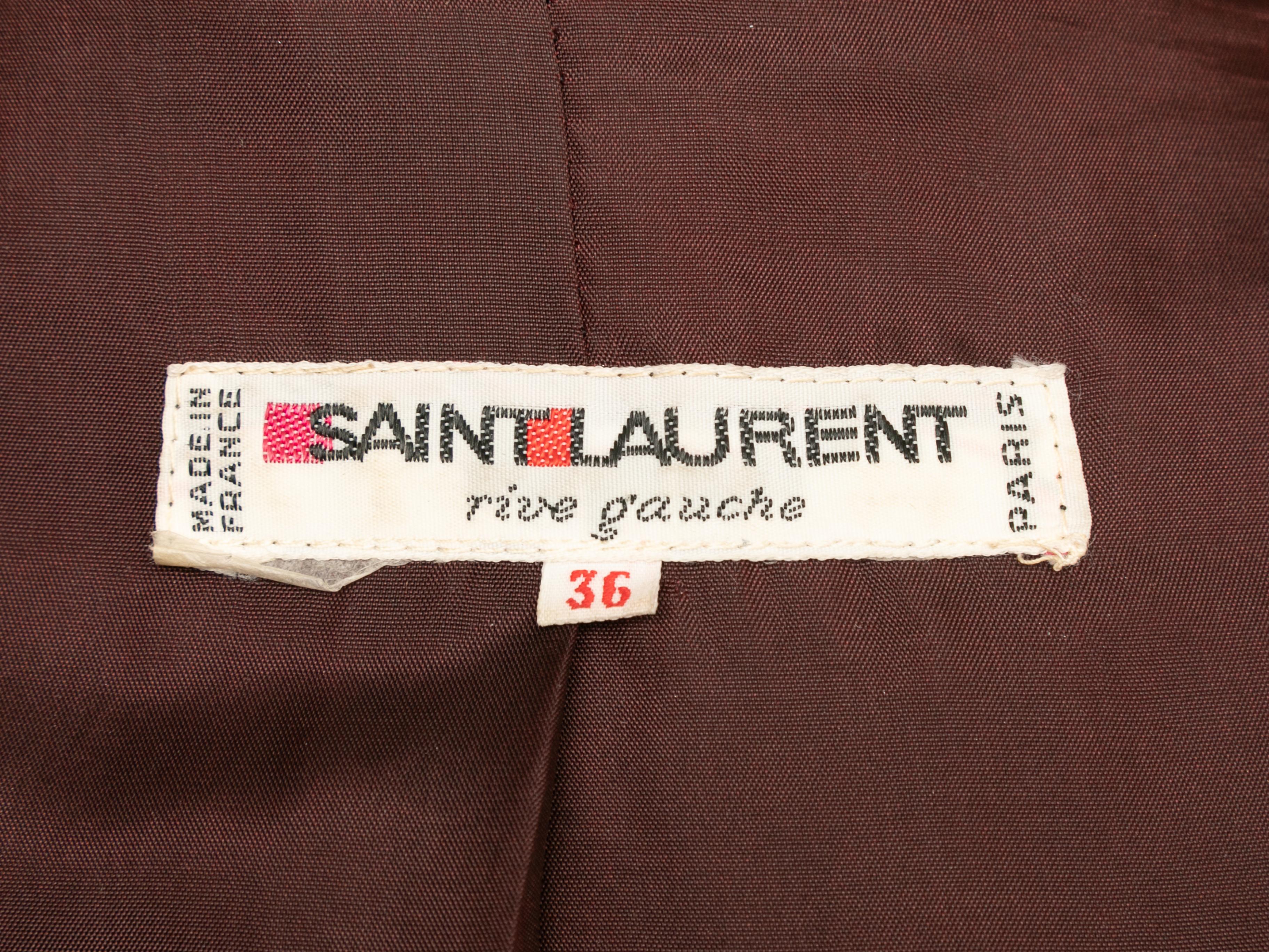 Black Vintage Burgundy Saint Laurent Rive Gauche Velvet Coat Size FR 36 For Sale