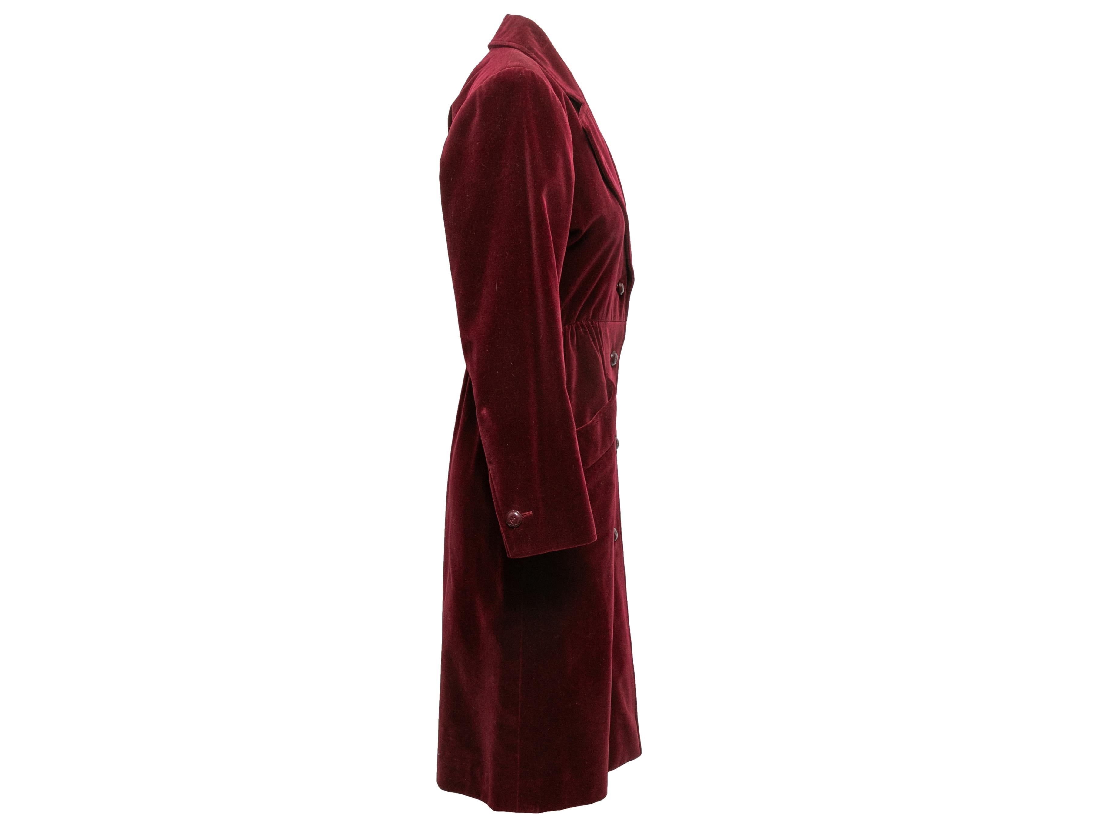 Women's Vintage Burgundy Saint Laurent Rive Gauche Velvet Coat Size FR 36 For Sale