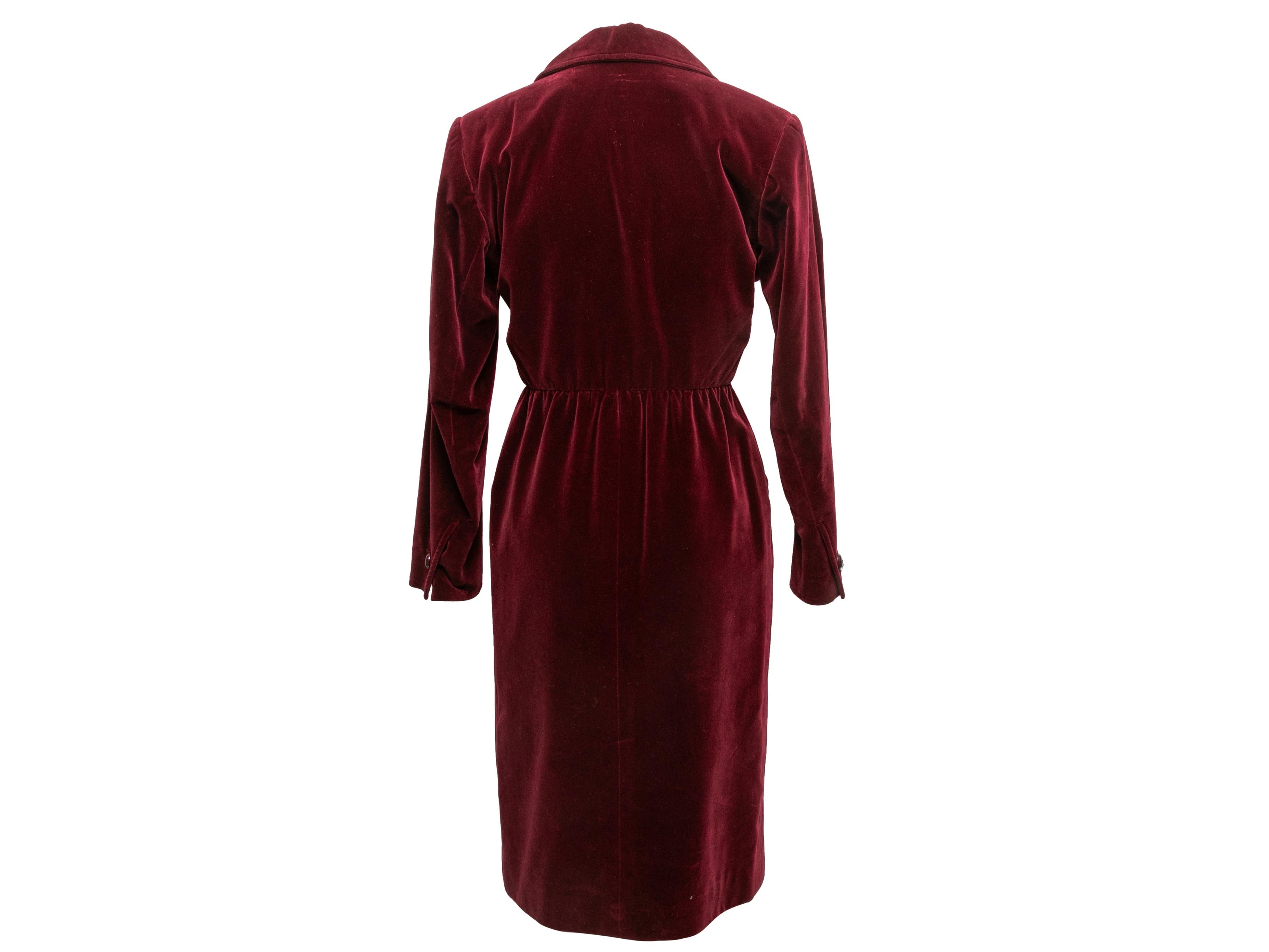 Vintage Burgundy Saint Laurent Rive Gauche Velvet Coat Size FR 36 For Sale 1