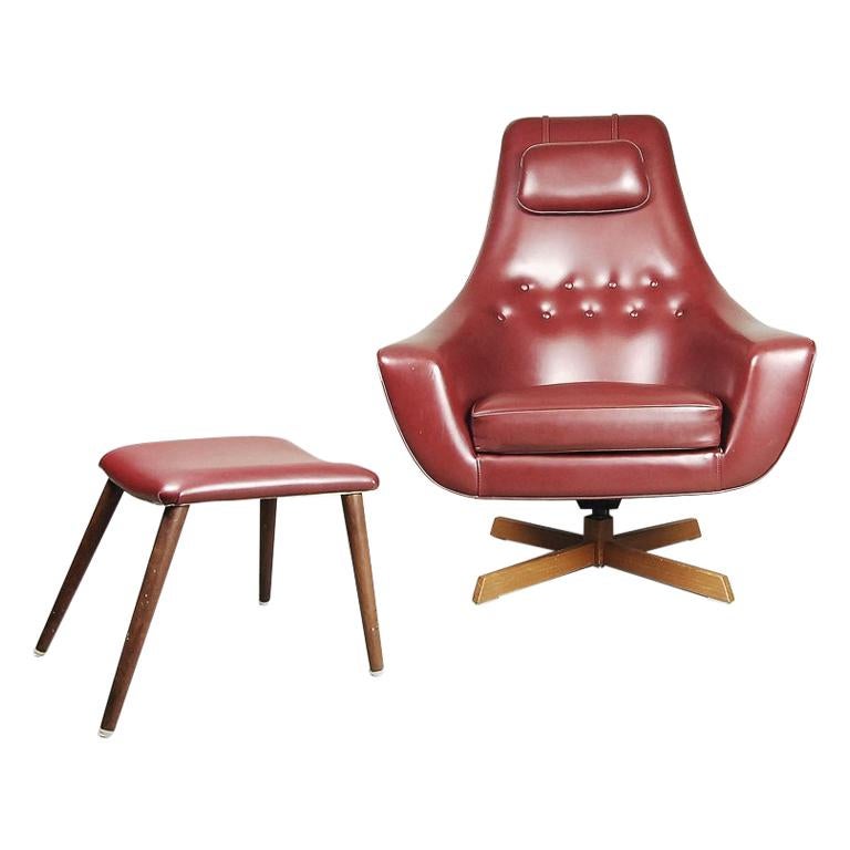 Vintage Burgundy Swedish Egg Chair with Ottoman by S. M. Wincrantz, 1970s For Sale