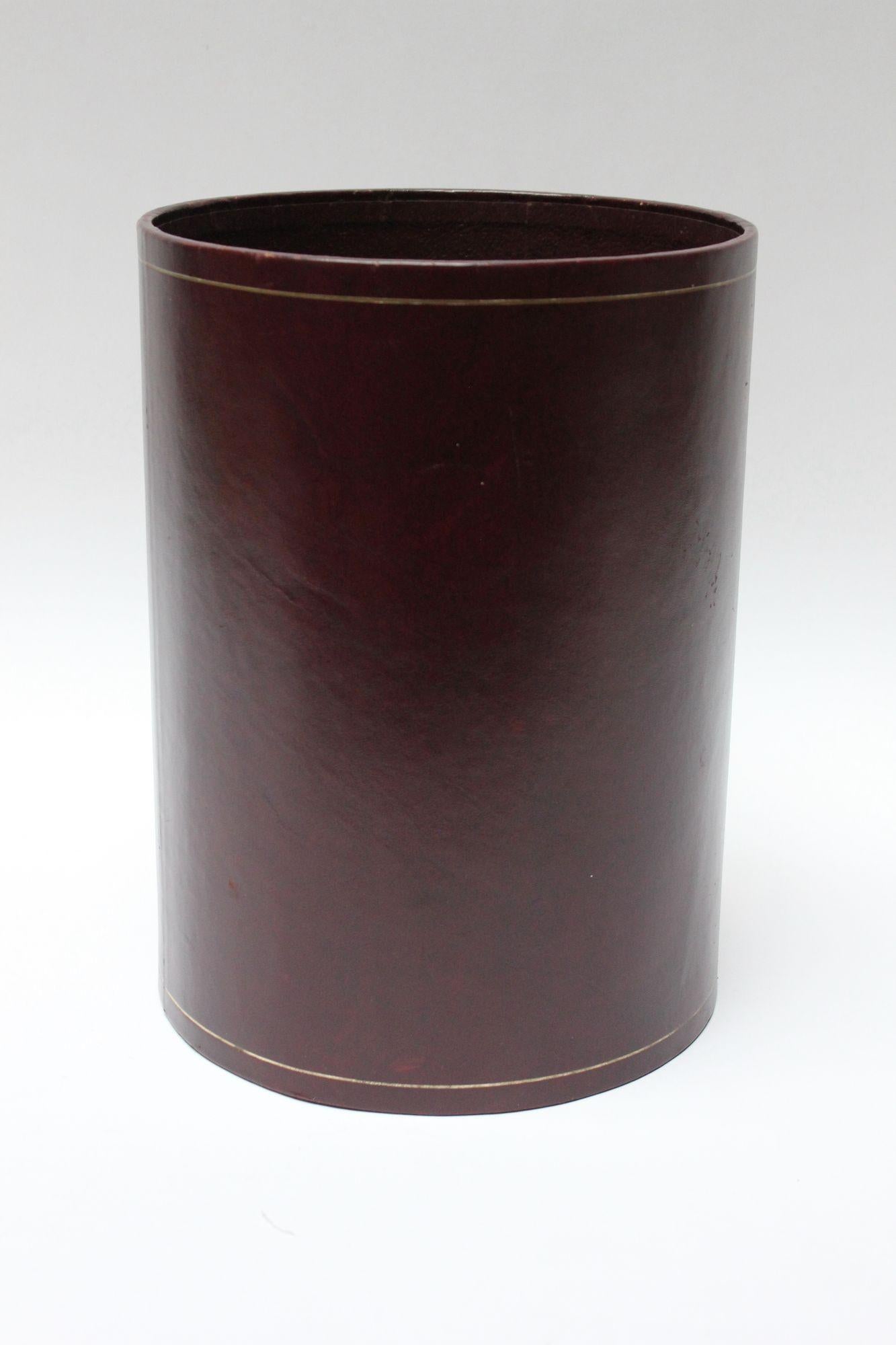 Vintage Burgundy Tooled Leather Wastebasket by A&M Leatherlines 11