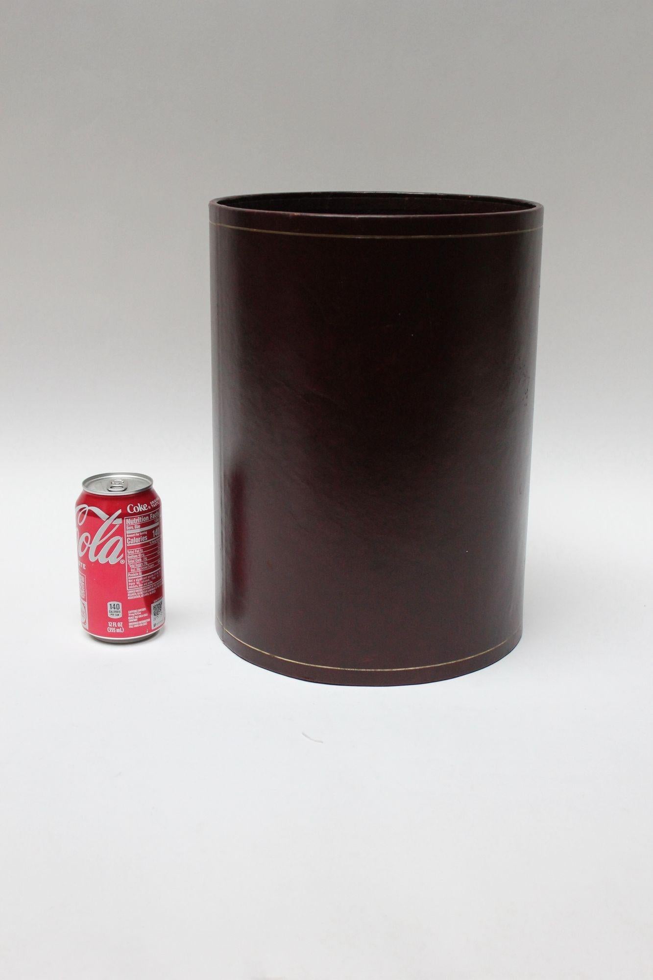 Vintage Burgundy Tooled Leather Wastebasket by A&M Leatherlines In Good Condition In Brooklyn, NY